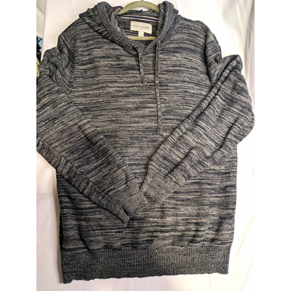 Sun + Stone Gray Heathered Cotton Knit Pullover Hoodie Men's XL Long Sleeve